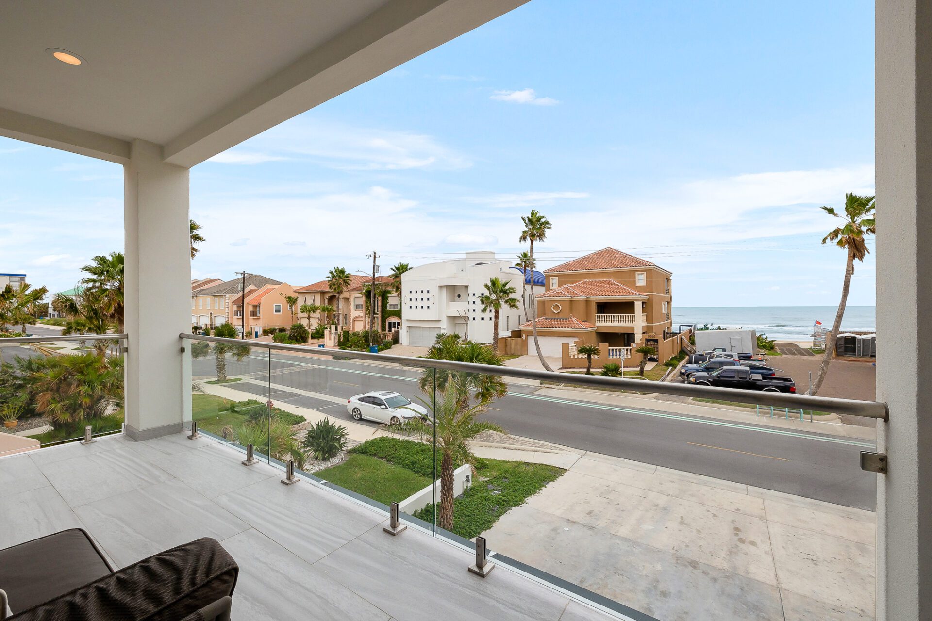 A balcony view of different houses