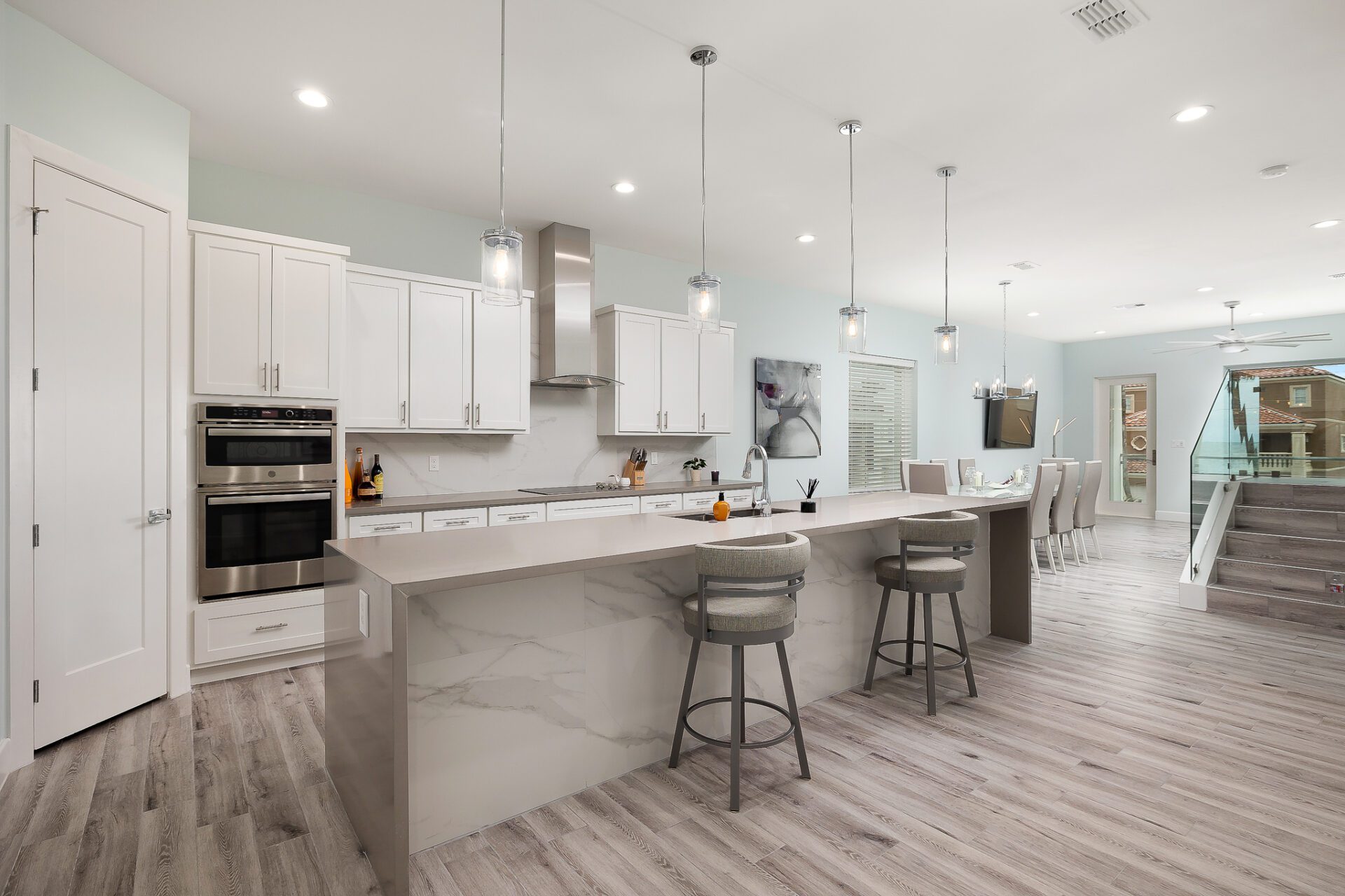 A bright and clean kitchen and dining hall